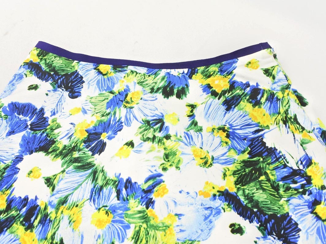 ネコポスOK KUMIKYOKU 組曲 花柄 Aライン 臺形 スカート sizeS2/黃ｘ青 ■◇ ☆ fda2 レディース