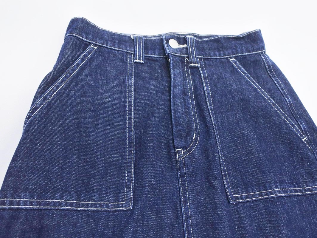 NATURAL BEAUTY BASIC ナチュラルビューティーベーシック 配色ステッチ Aライン 臺形 デニムスカート sizeS/紺 ■■ ☆ fda4 レディース