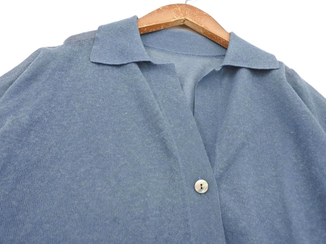 ネコポスOK MICHEL KLEIN ミッシェルクラン リネン混 カーディガン size38/紺 ■◆ ☆ fda4 レディース