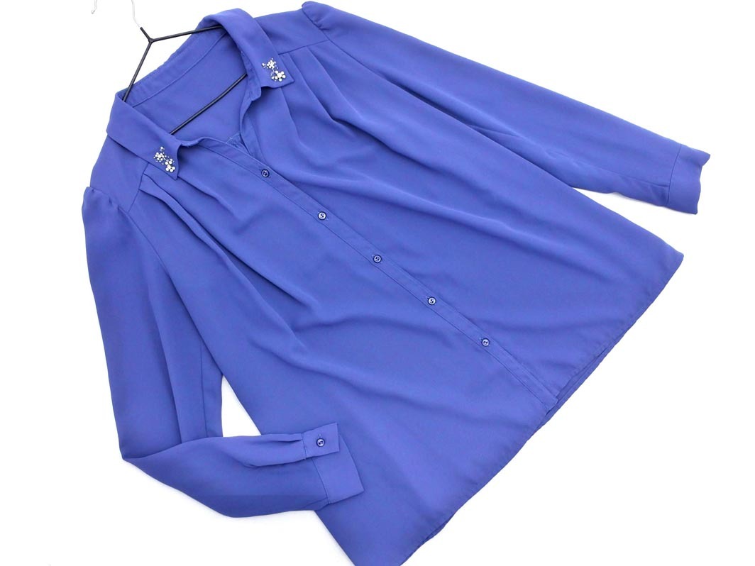 ネコポスOK PeytonPlace ペイトンプレイス ビーズ シャツ sizeM/青 ■◇ ☆ fda9 レディース