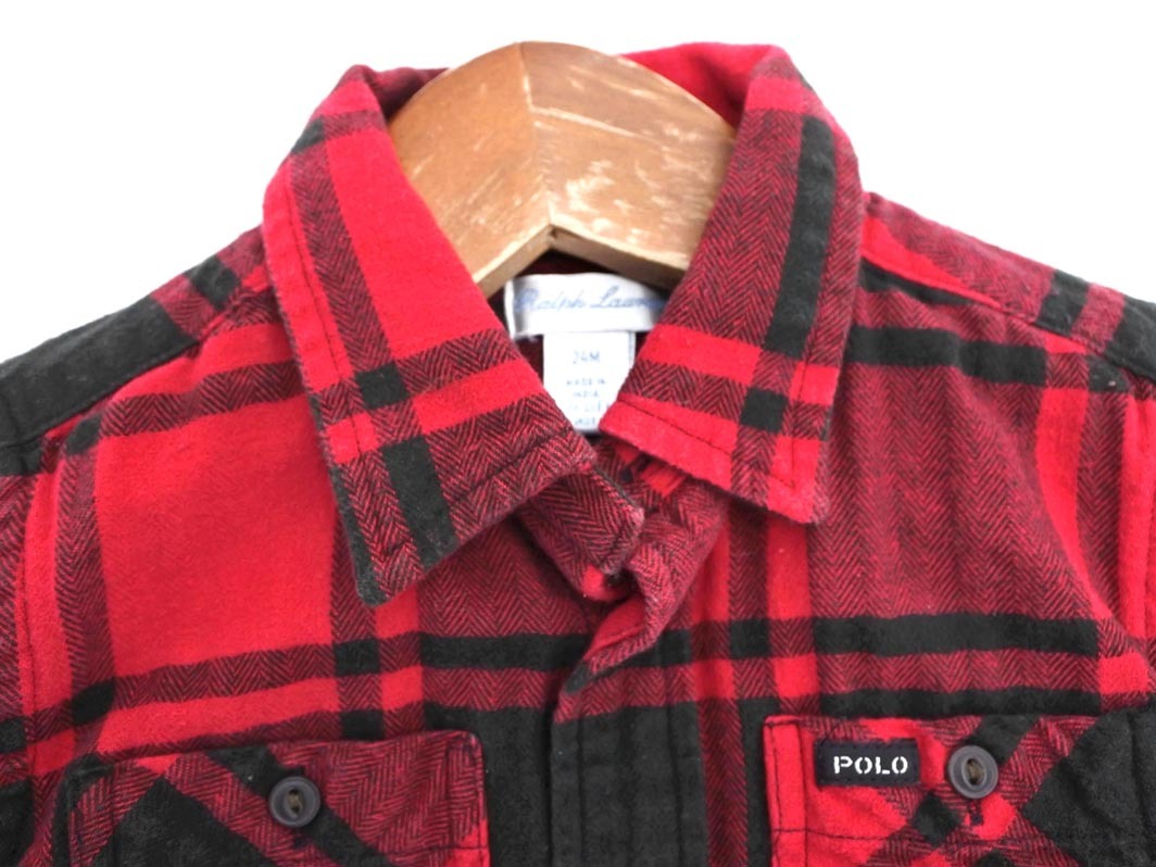 Ralph Lauren ラルフローレン チェック シャツ size24M(85?90cm)/赤 ■◇ ☆ fdb1