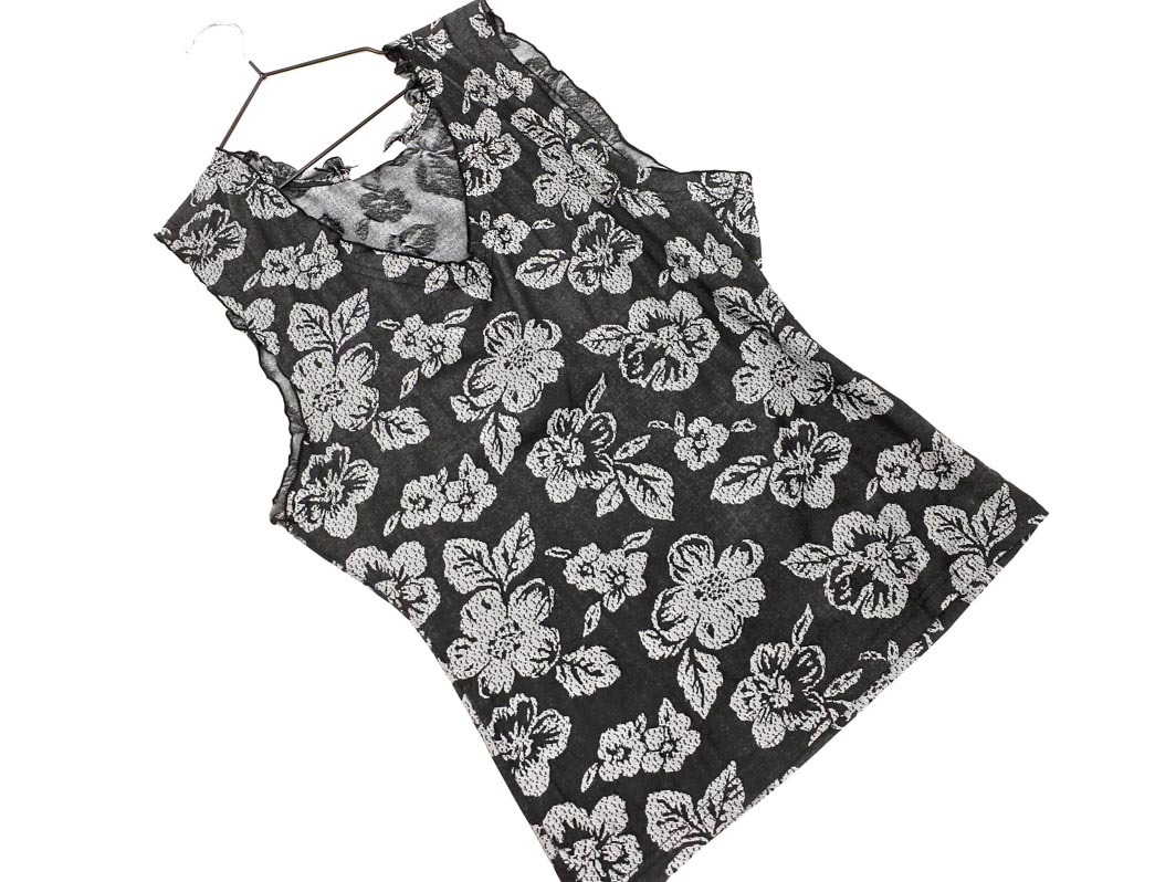 ELLE エル 花柄 ノースリーブ カットソー size40/黒 ■◆ ☆ fdb1 レディース