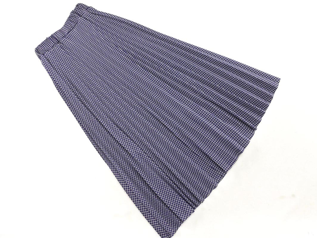 Ray BEAMS レイビームス チェック プリーツ ロング スカート 紺 ■■ ☆ fdb4 レディース