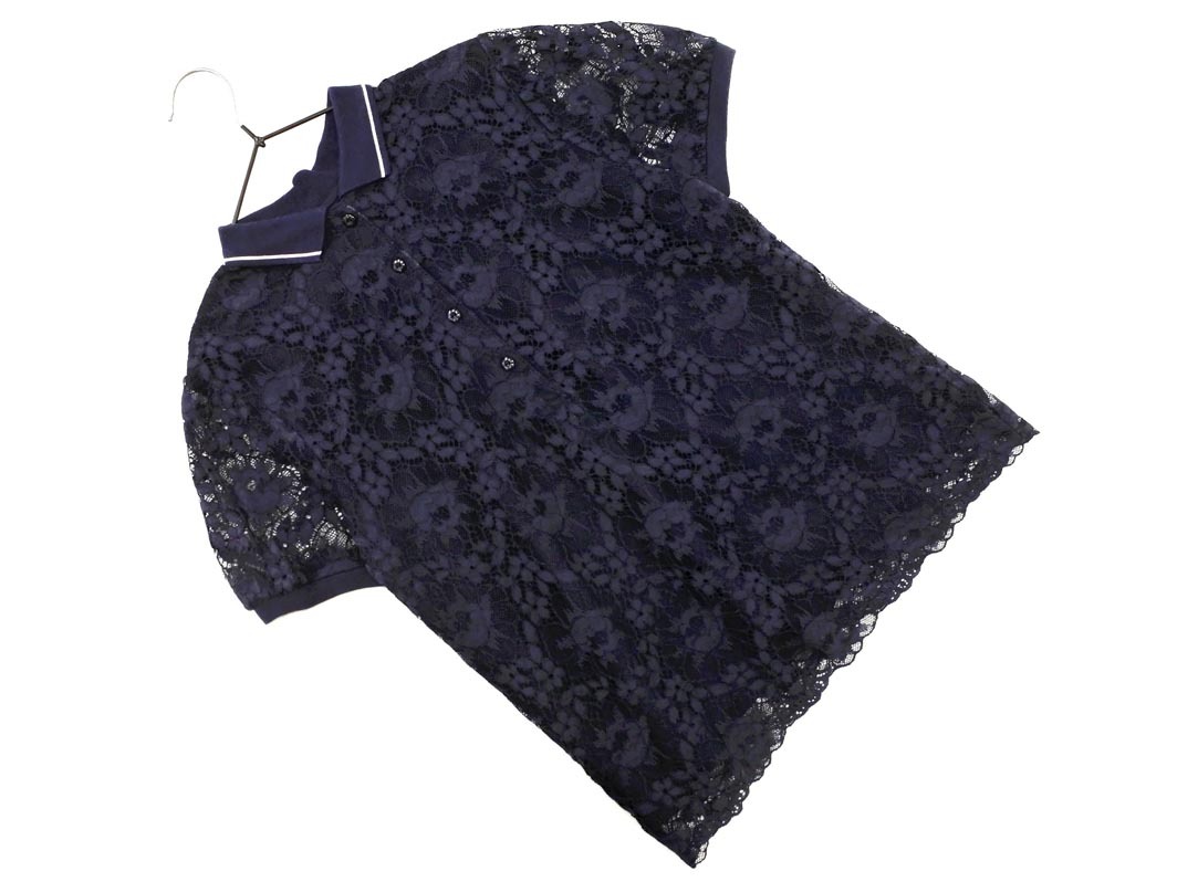 ネコポスOK PeytonPlace ペイトンプレイス 総レース ポロシャツ sizeM/紺 ■◆ ☆ fdb4 レディース