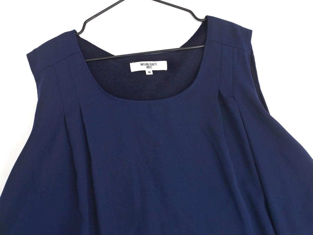 NATURAL BEAUTY BASIC ナチュラルビューティーベーシック ノースリーブ ドッキング ワンピース sizeM/紺ｘグレー ■◆ ☆ fdb4 レディース