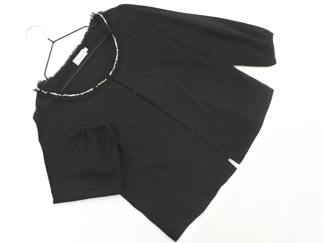 anatelier アナトリエ ビーズ刺繍 7分袖 カーディガン size36/黒 ■◇ ☆ fdb5 レディース_画像1