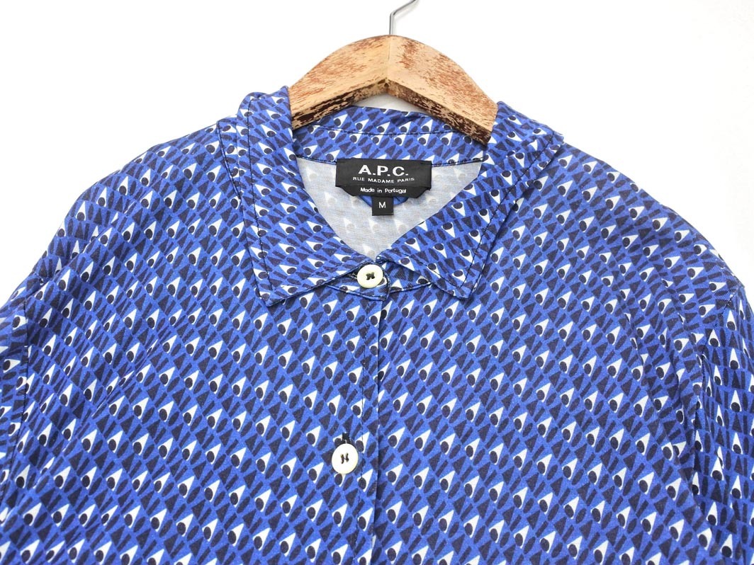ネコポスOK A.P.C. アーペーセー 総柄 シャツ ワンピース sizeM/青 ■◇ ☆ fdb5 レディース