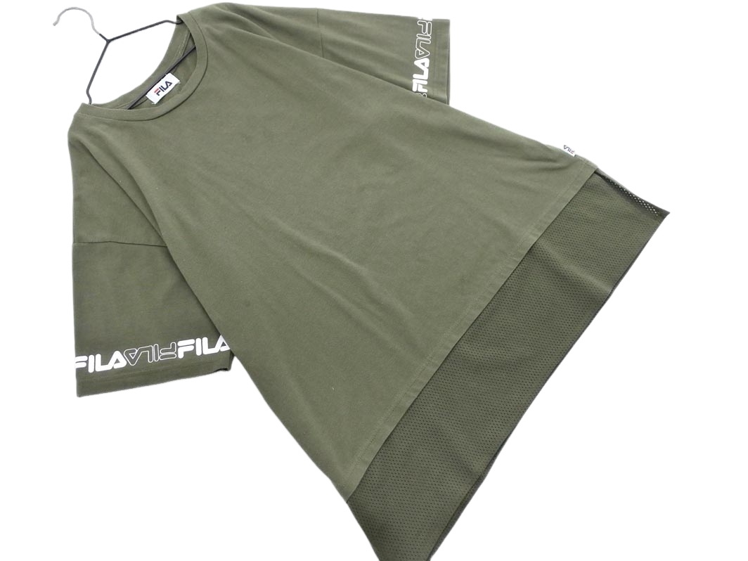 ネコポスOK FILA フィラ 大きいサイズ ロゴ プリント 切替 カットソー size3L/カーキ ■◆ ☆ fdb7 レディース