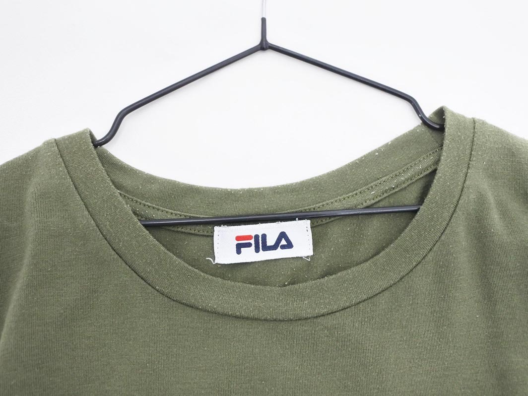 ネコポスOK FILA フィラ 大きいサイズ ロゴ プリント 切替 カットソー size3L/カーキ ■◆ ☆ fdb7 レディース