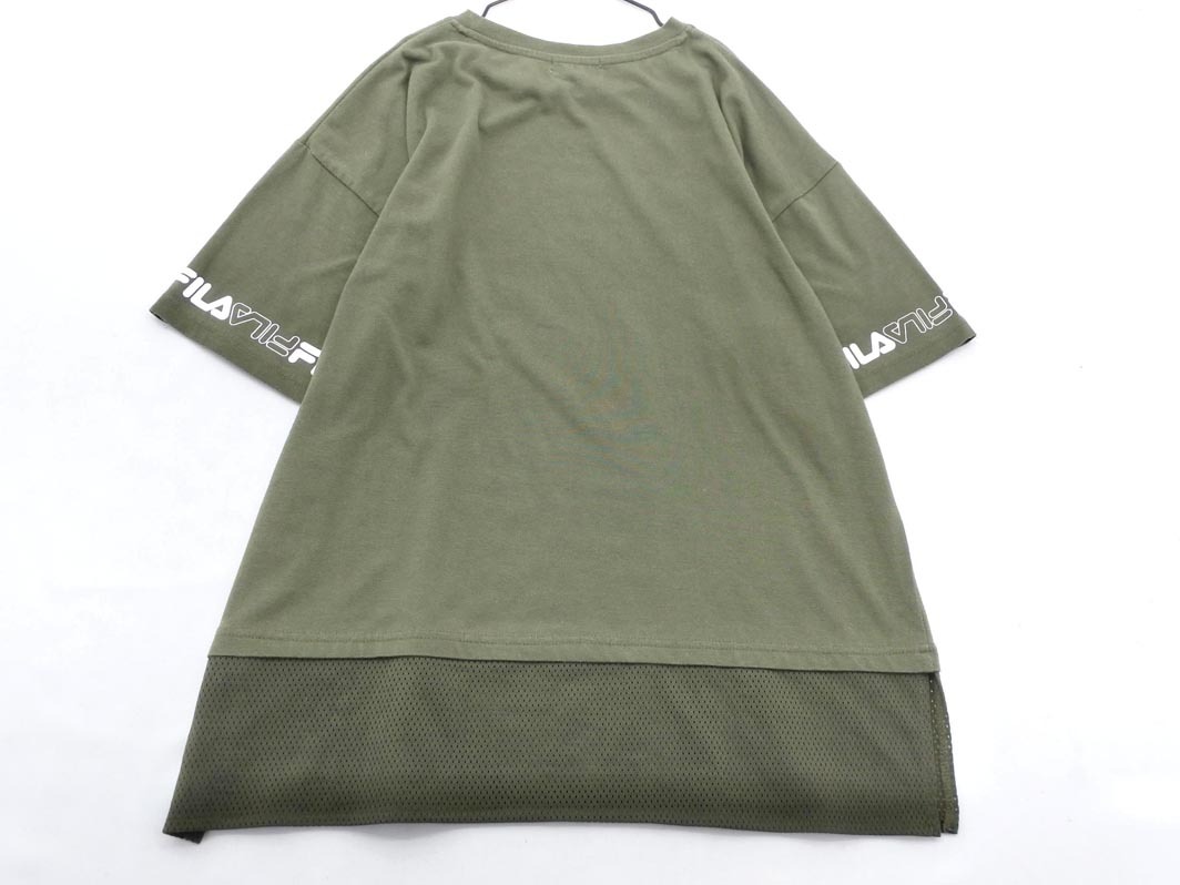 ネコポスOK FILA フィラ 大きいサイズ ロゴ プリント 切替 カットソー size3L/カーキ ■◆ ☆ fdb7 レディース