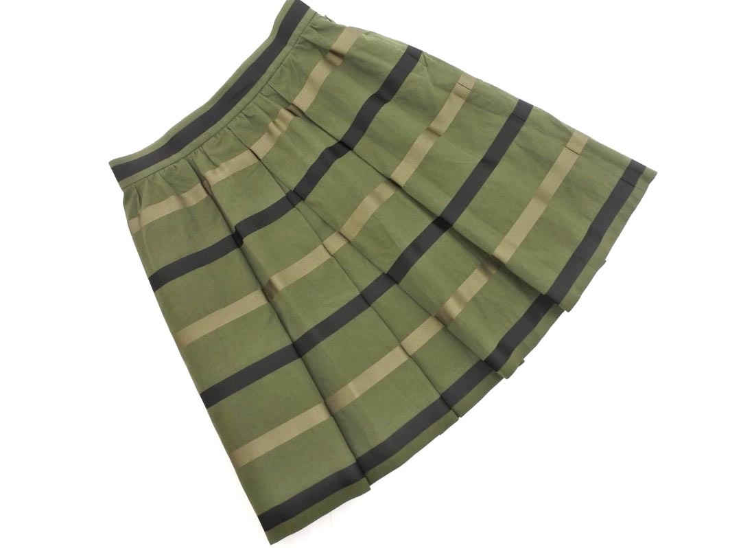 GRACE CONTINENTAL グレースコンチネンタル ボーダー Aライン 臺(tái)形 スカート size38/カーキ ■■ ☆ fdb7 レディース