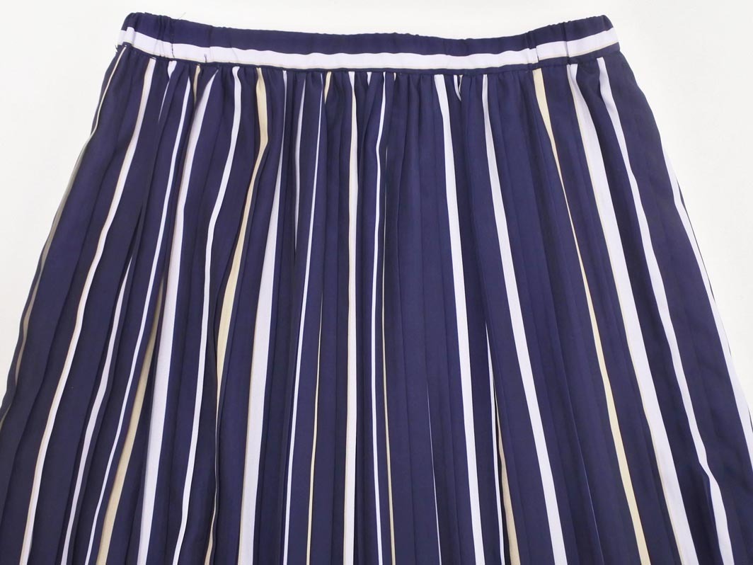 ネコポスOK ofuon オフオン ストライプ プリーツ スカート size38/紺 ■◇ ☆ fdb8 レディース