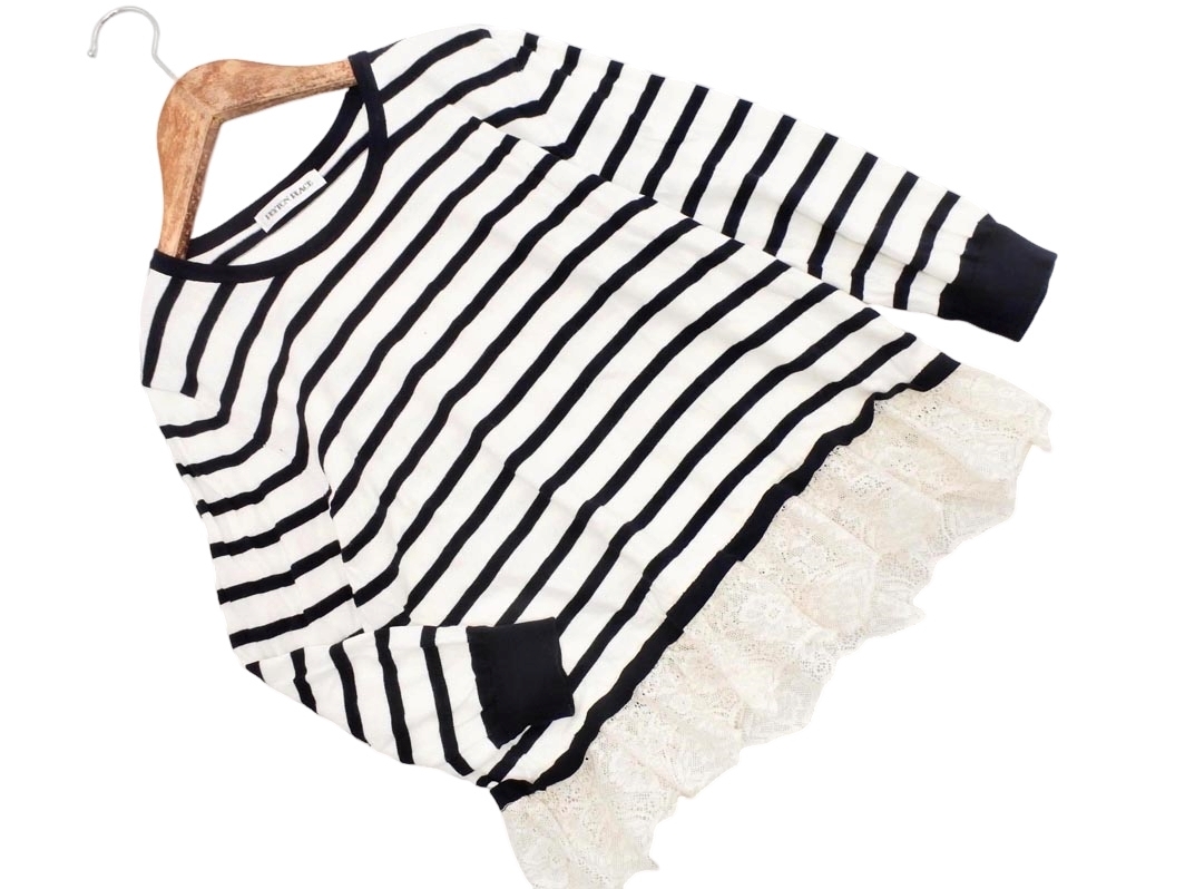 PeytonPlace ペイトンプレイス ボーダー レース ニット セーター sizeM/白ｘ黒 ■◇ ☆ fdb8 レディース