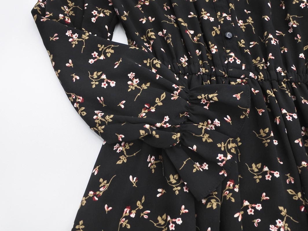 INGNI イング 花柄 ギャザー ワンピース sizeM/黒 ■◇ ☆ fdb8 レディース