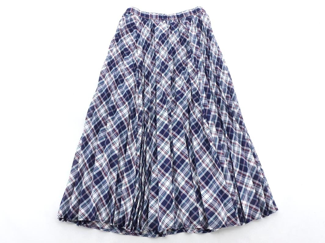 NATURAL BEAUTY BASIC ナチュラルビューティーベーシック チェック プリーツ マキシ スカート sizeS/紺 ■◇ ☆ fdc2 レディース