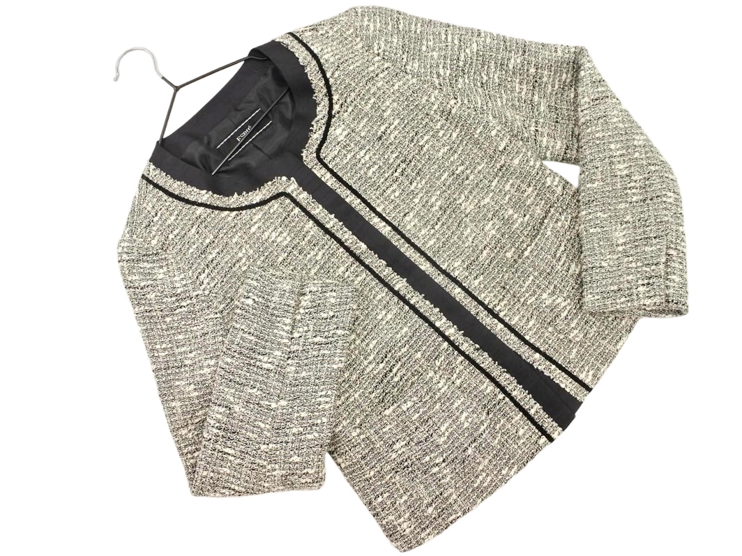 espie エスピエ ツイード ノーカラー ジャケット size36/黒ｘ白 ■◇ ☆ fdc2 レディース