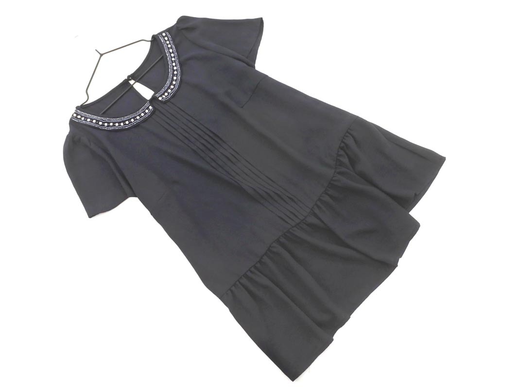 ネコポスOK PeytonPlace ペイトンプレイス シフォン ビーズ ブラウス シャツ sizeM/濃紺 ■◆ ☆ fdc2 レディース
