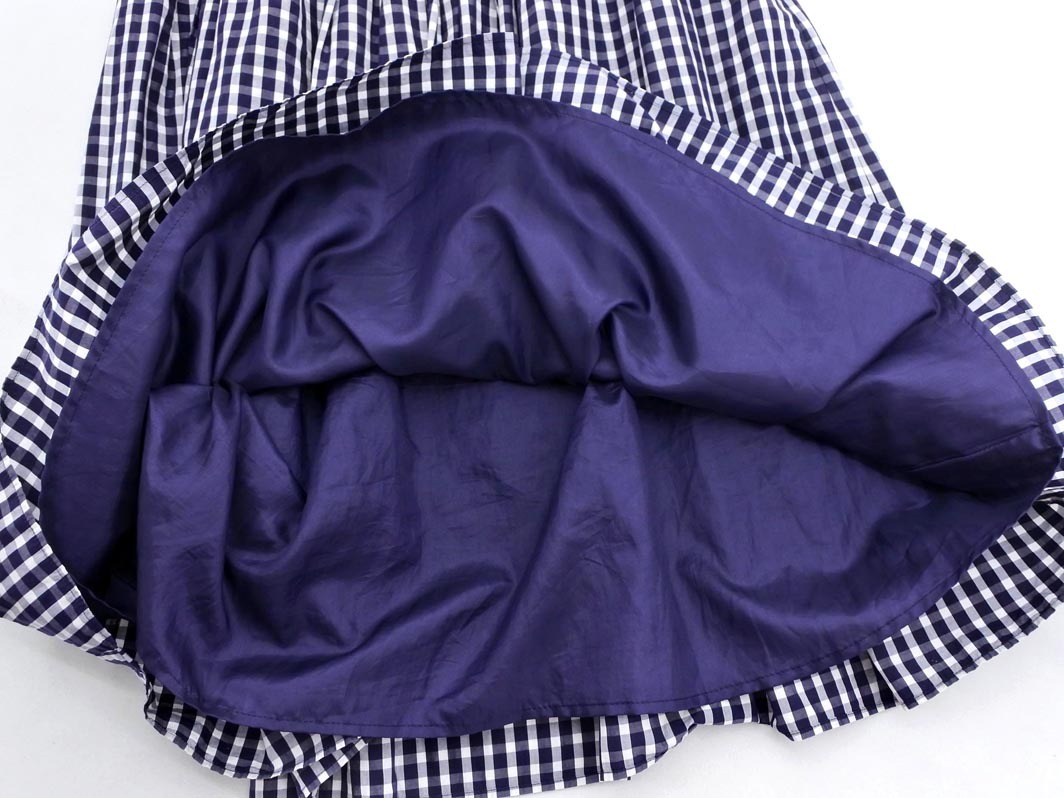 KUMIKYOKU 組曲 ギンガムチェック フレア スカート size1/紺 ■■ ☆ fdc2 レディース