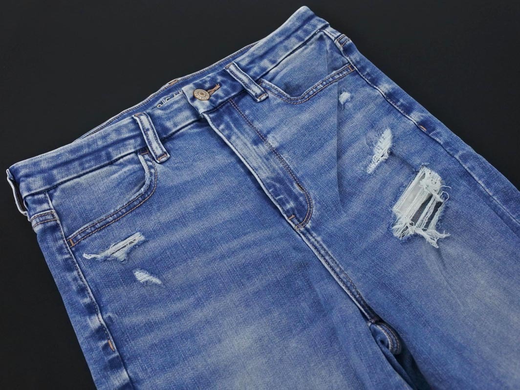 AMERICAN EAGLE アメリカンイーグル ダメージ加工 USED加工 カットオフ デニムパンツ size8/青 ■■ ☆ fdc5 レディース