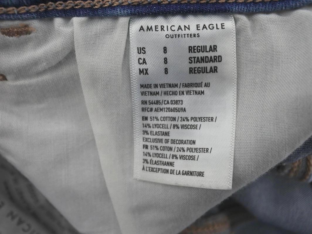 AMERICAN EAGLE アメリカンイーグル ダメージ加工 USED加工 カットオフ デニムパンツ size8/青 ■■ ☆ fdc5 レディース