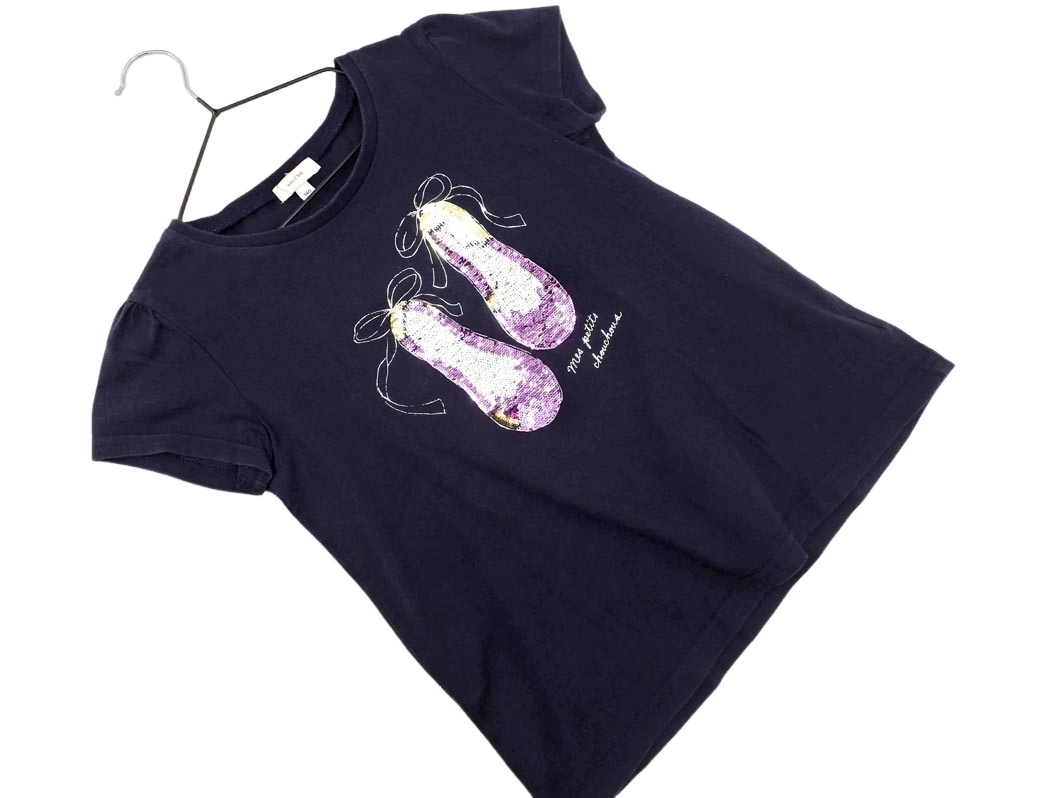 ネコポスOK any FAM エニィファム スパンコール シューズ Tシャツ 140cm 紺 ■◆ ☆ fdc4