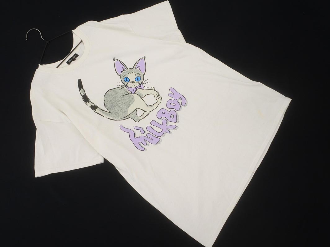 MILKBOY ミルクボーイ ネコ プリント Tシャツ sizeL/白 ■◆ ☆ fdc4 レディース