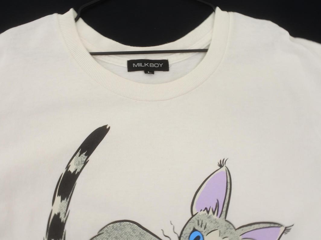 MILKBOY ミルクボーイ ネコ プリント Tシャツ sizeL/白 ■◆ ☆ fdc4 レディース
