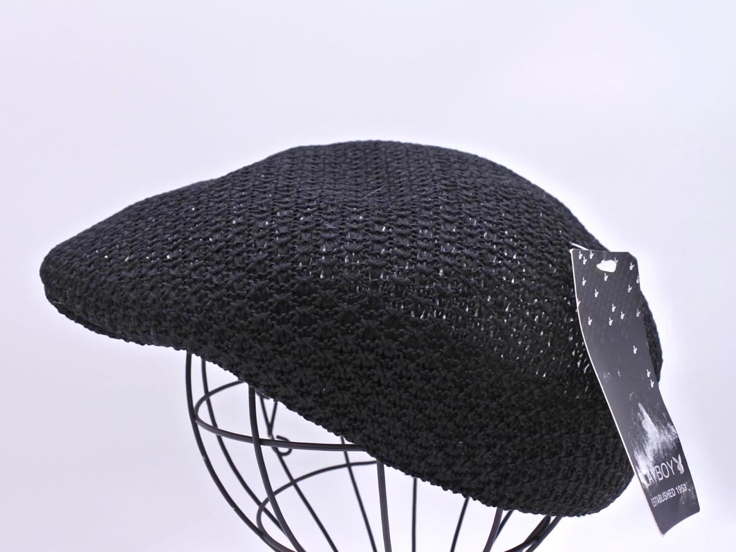 新品 PLAYBOY プレイボーイ ハンチング キャップ size58/黒 ■◆ ☆ fdc8 メンズ