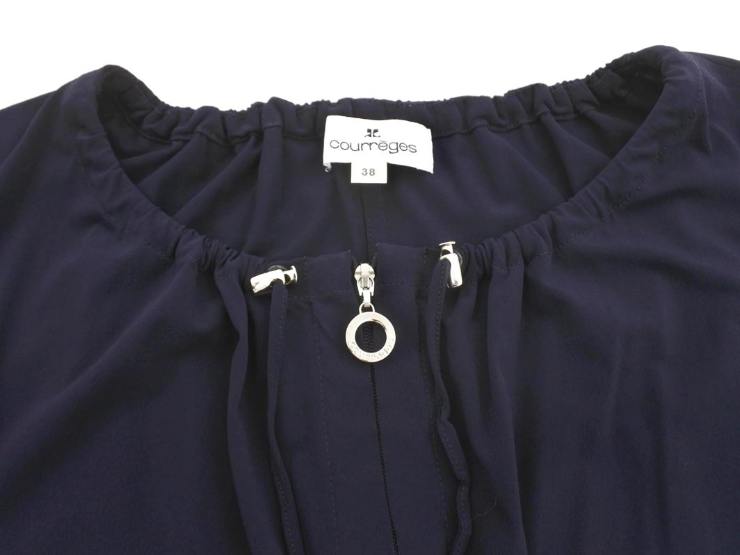 ネコポスOK Courreges クレージュ ノーカラー ジャケット size38/紺 ■◇ ☆ fdc8 レディース