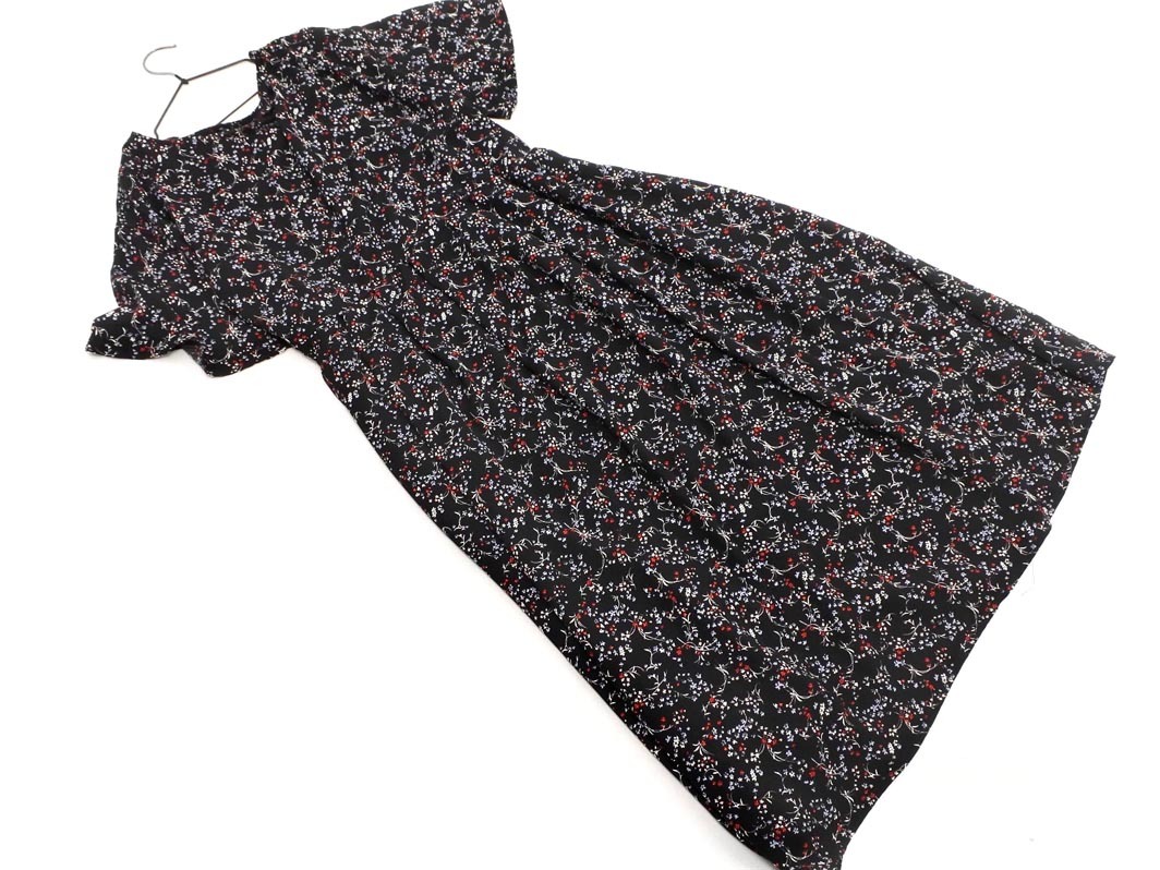 NATURAL BEAUTY BASIC ナチュラルビューティーベーシック 小花柄 ワンピース sizeM/黒 ■◆ ☆ fdd0 レディース