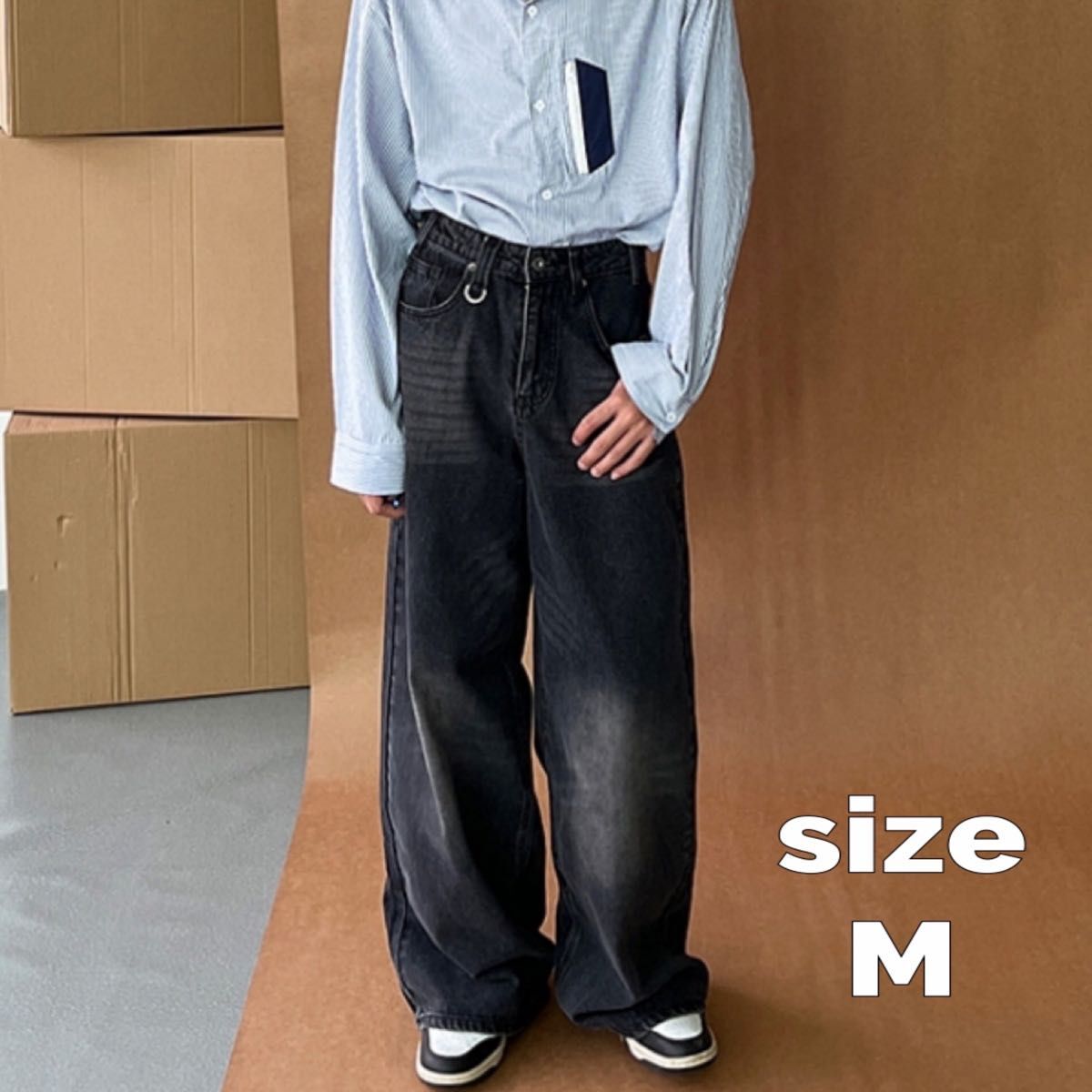 パンツ ワイドパンツ M バギーパンツ デニム 黒 ブラック 体型 パンツ ワイドパンツ M バギーパンツ デニム 黒 ブラック 体型