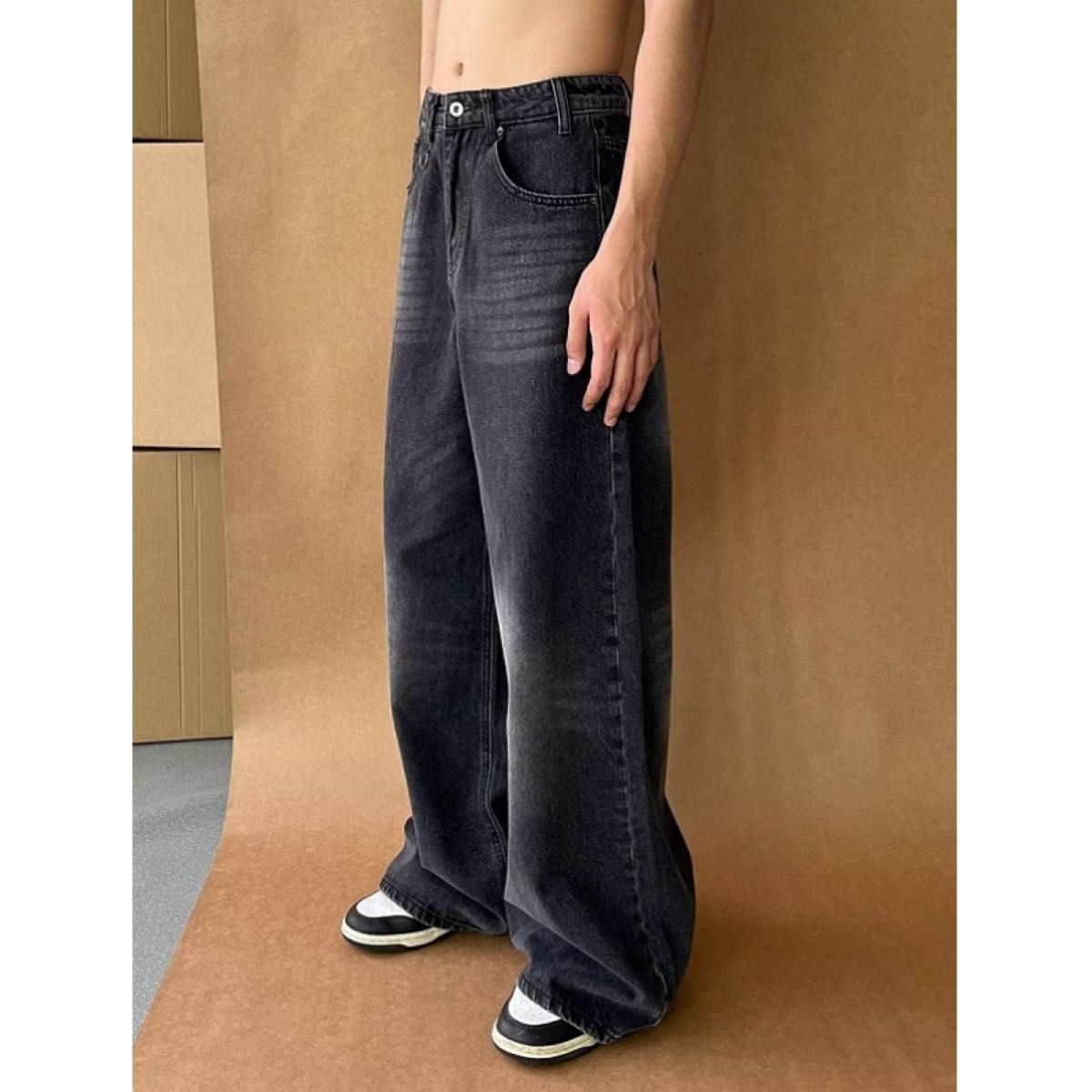 パンツ ワイドパンツ M バギーパンツ デニム 黒 ブラック 体型 パンツ ワイドパンツ M バギーパンツ デニム 黒 ブラック 体型