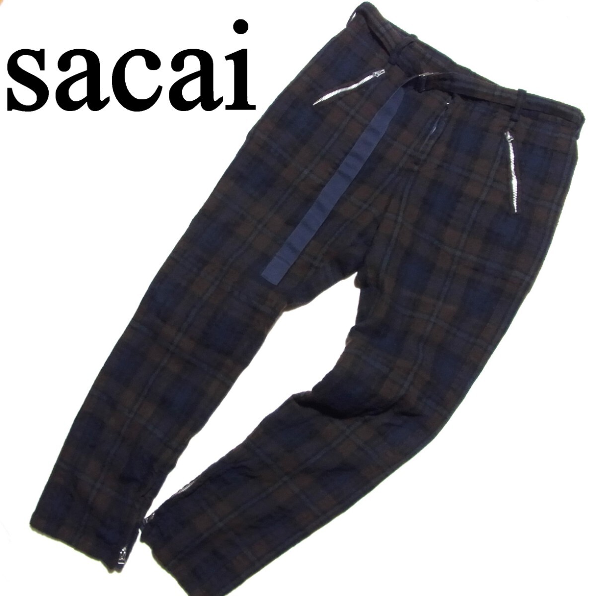 20AW sacai サカイ 縮絨 ウール チェック パンツ 2 ブラウン x 20AW sacai サカイ 縮絨 ウール チェック パンツ 2 ブラウン x