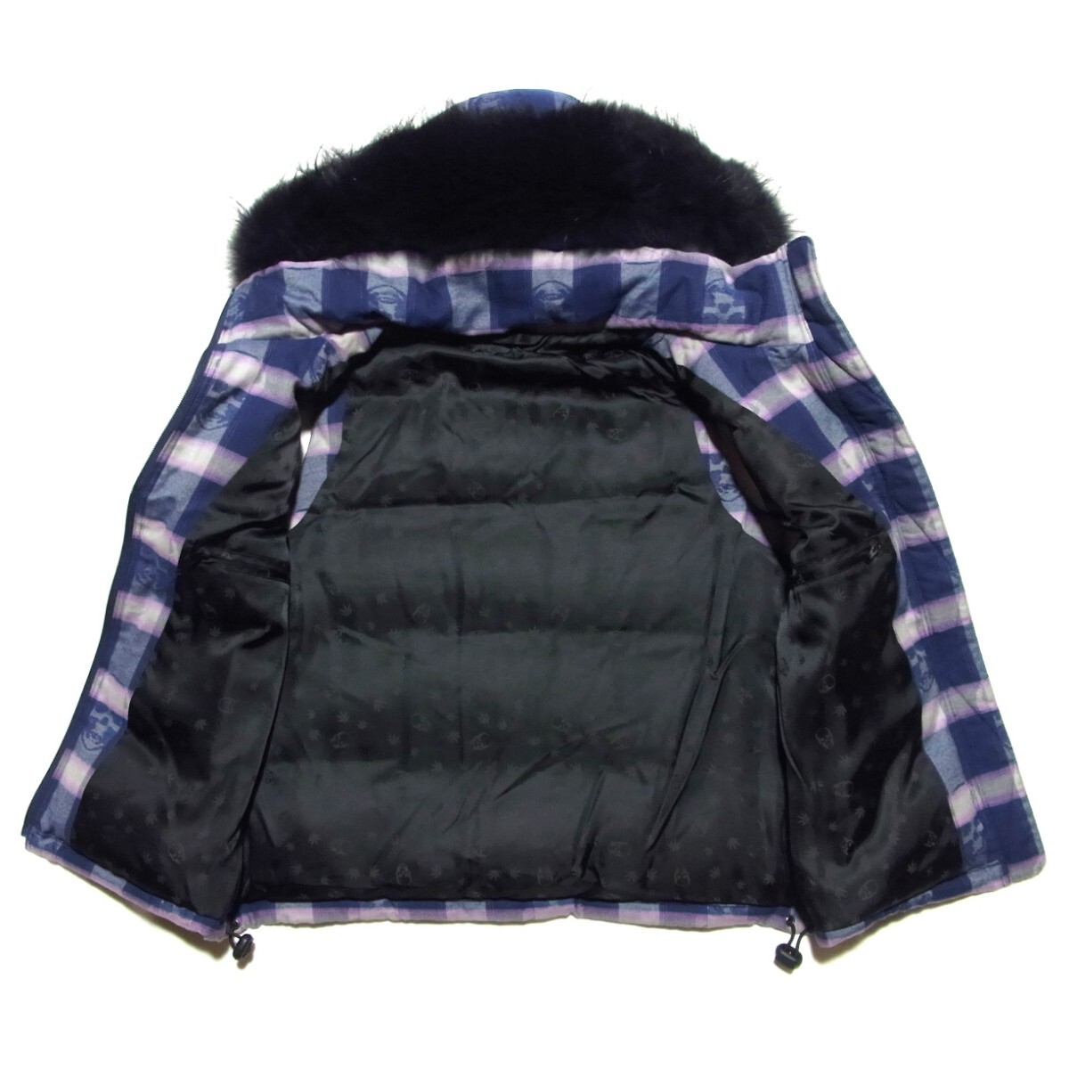 定価28万 lucien pellat-finet ルシアンペラフィネ カシミヤ混 スカル チェック ジャガード ファー ダウンベスト S