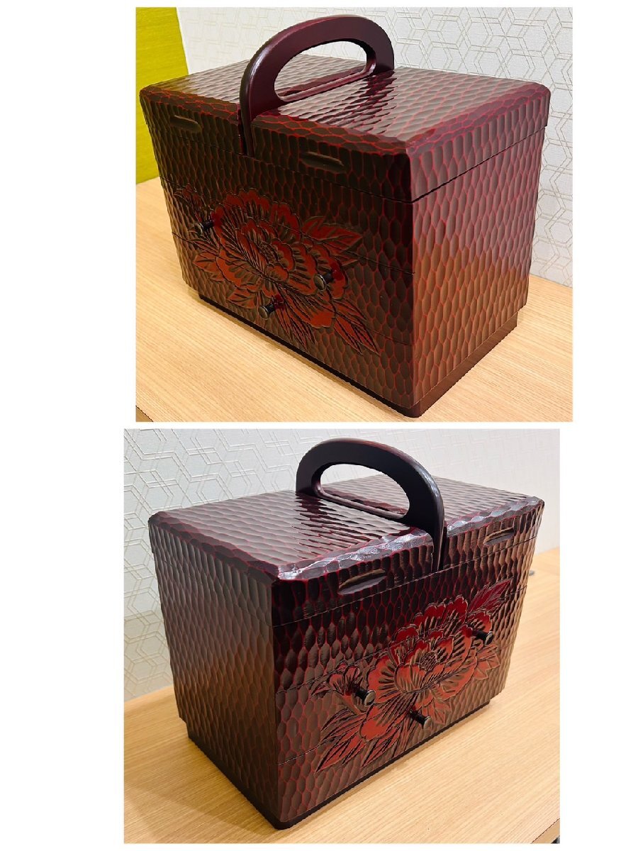 H4743】【1円~】鎌倉彫 五つ引 牡丹 二個セット 小箪笥 小物 H4743】【1円~】鎌倉彫 五つ引 牡丹 二個セット 小箪笥 小物