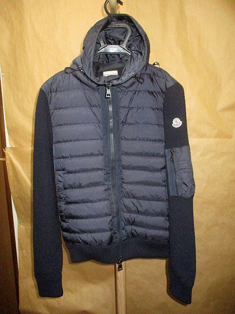 モンクレール　 MONCLER　16AW 　ダウン　切替　ハイブリッド　フード　ジップアップ ハイネック　ニット　ジャケット　M ネイビー
