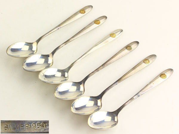 日本美術 SILVER950刻印 銀製 天皇陛下御下賜品 スプーン 6客 日本美術 SILVER950刻印 銀製 天皇陛下御下賜品 スプーン 6客
