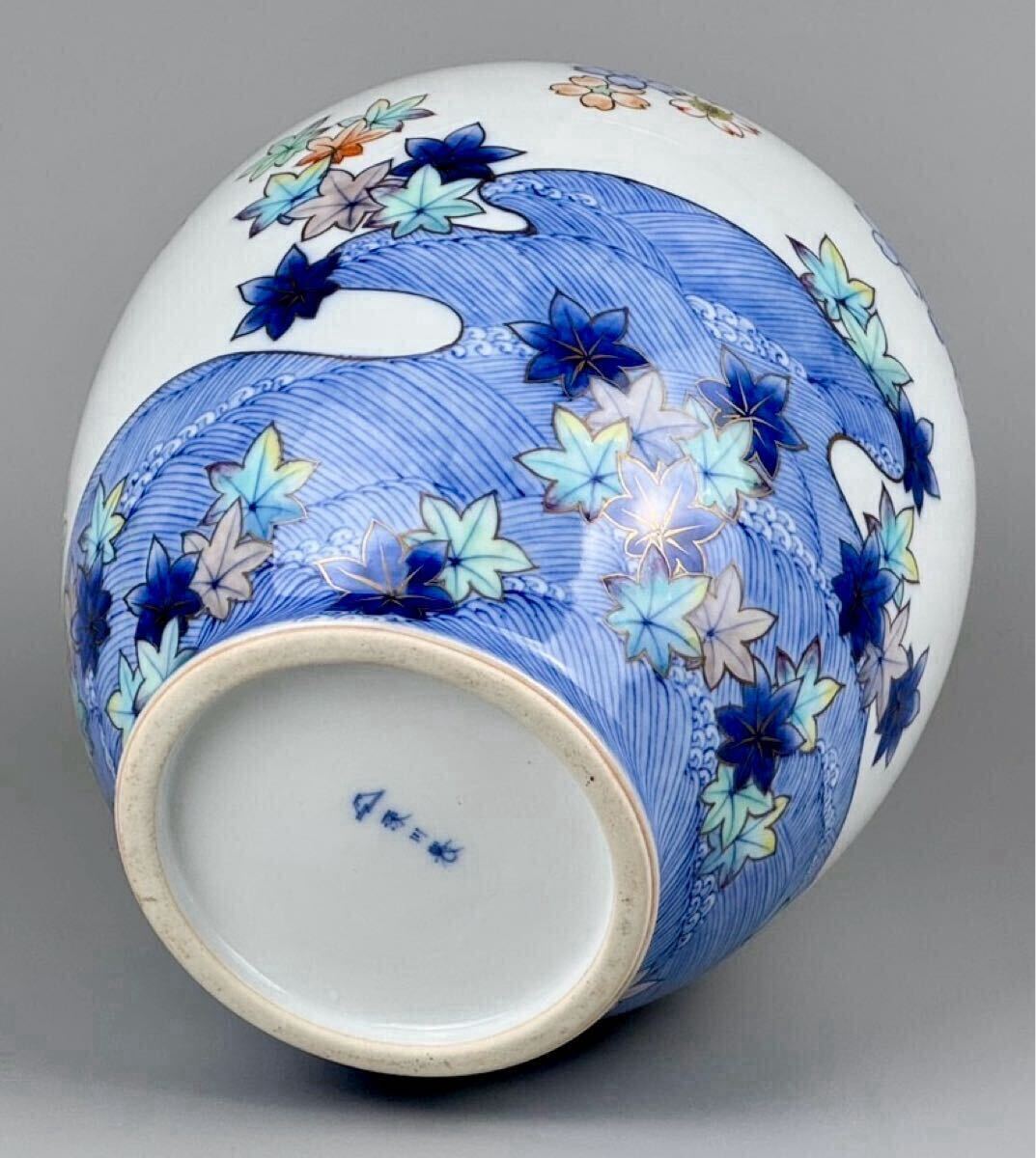 深川製磁 染錦 竜田川図花瓶 無傷 銘有り(色絵)|売買された 深川製磁 染錦 竜田川図花瓶 無傷 銘有り(色絵)|売買された