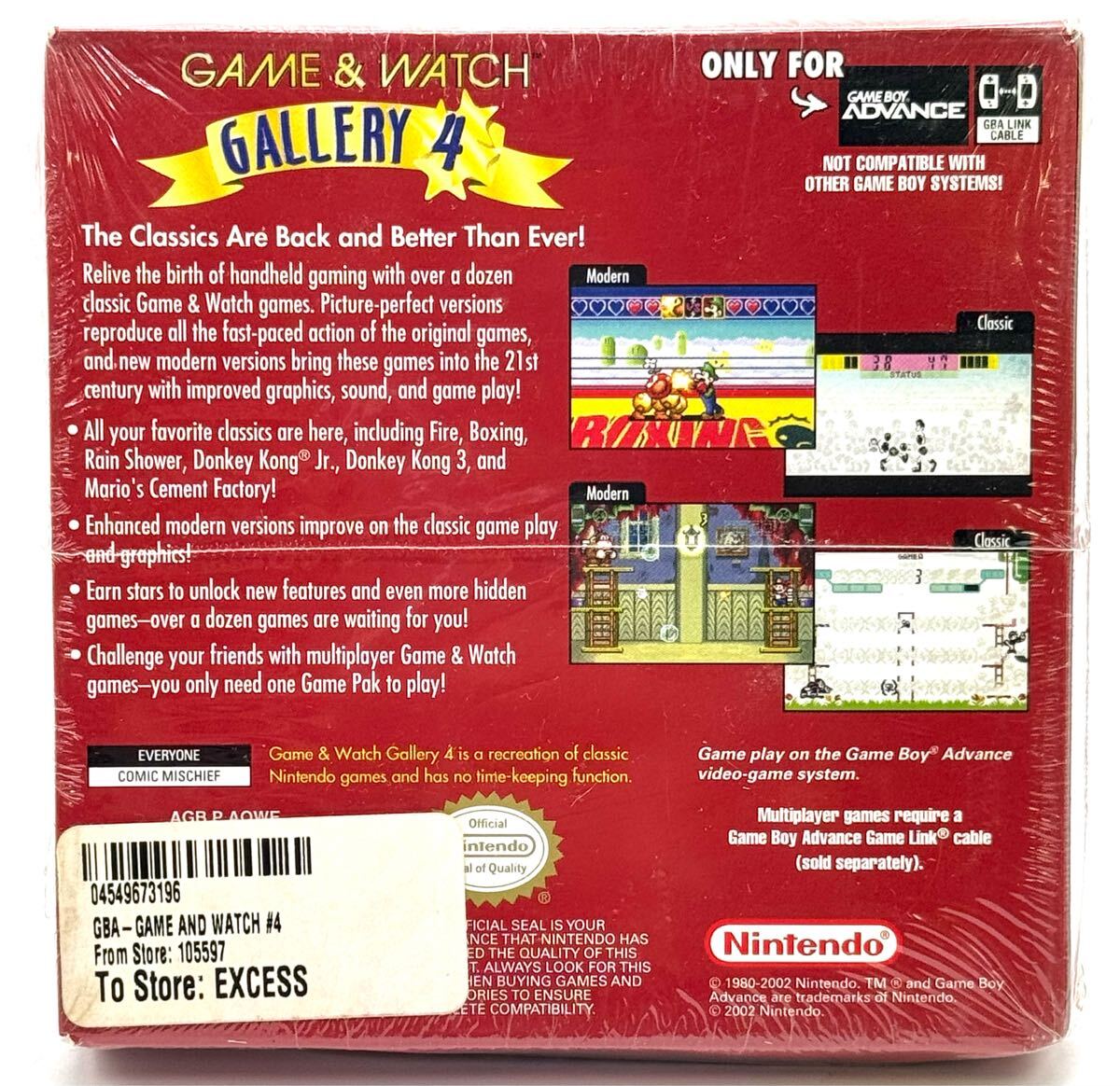 新品未開封】任天堂 GBA GAME&WATCH GALLERY4 北米版 ゲーム 新品未開封】任天堂 GBA GAME&WATCH GALLERY4 北米版 ゲーム
