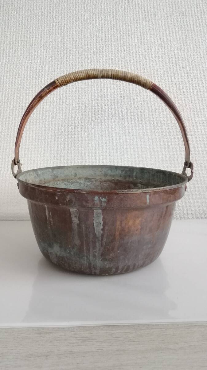 純銅製 中型 銅鍋 山菜鍋 28cm 厨房機器 深さ約13cm、重さ約 純銅製 中型 銅鍋 山菜鍋 28cm 厨房機器 深さ約13cm、重さ約