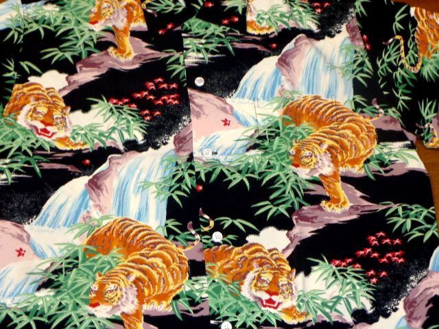 東洋 SP サンサーフ アロハ 笹虎/黒XLサイズ/SUN SURF SS39478 東洋エンタープライズ ハワイアン シャツ SASA TORA/新品 和柄/虎 滝 百虎