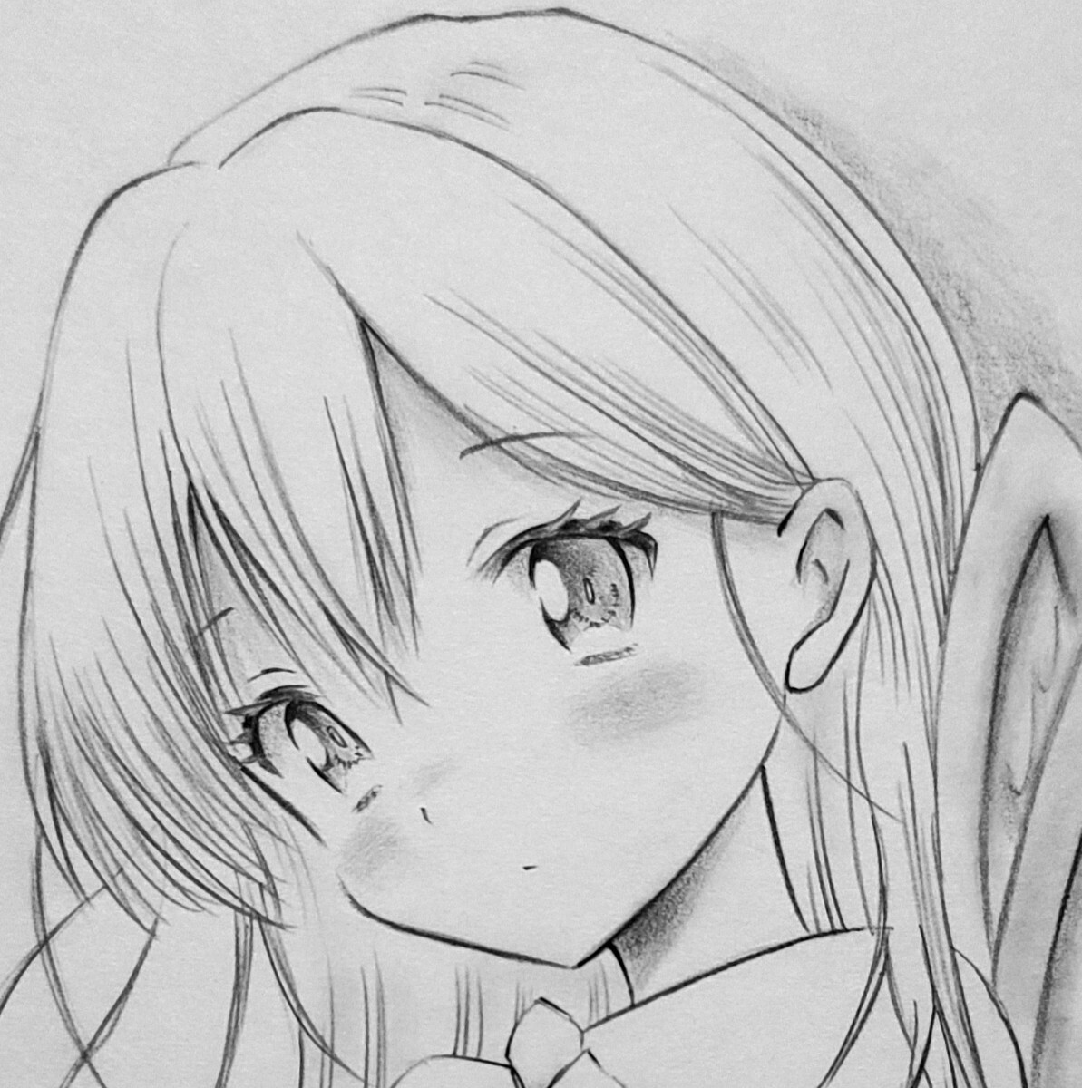 手描きイラスト オリジナル 天使の女の子 鉛筆画 モノクロ 手描きイラスト オリジナル 天使の女の子 鉛筆画 モノクロ