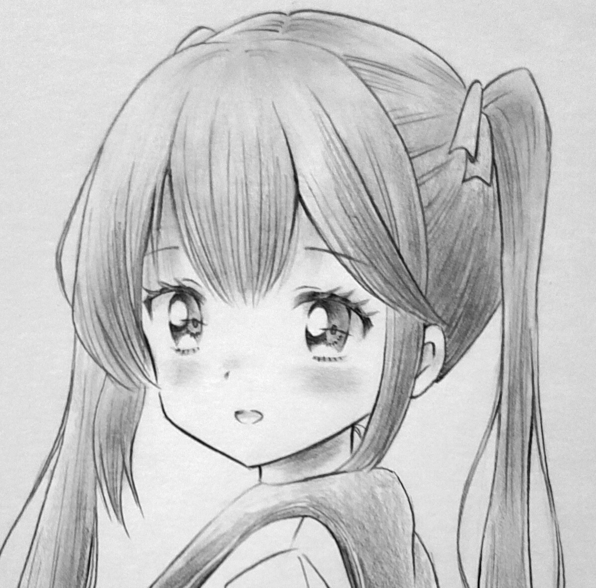 手描きイラスト オリジナル 鉛筆画 モノクロ セーラー服(手描き 手描きイラスト オリジナル 鉛筆画 モノクロ セーラー服(手描き