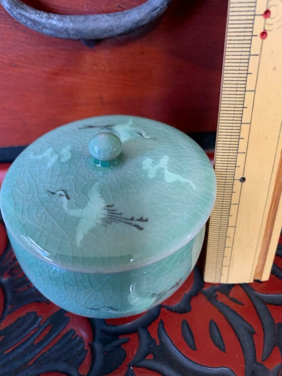 韓国陶窯、茶器5客揃い、高麗磁器、鶴絵、東谷金正黙、湯呑み 韓国陶窯、茶器5客揃い、高麗磁器、鶴絵、東谷金正黙、湯呑み