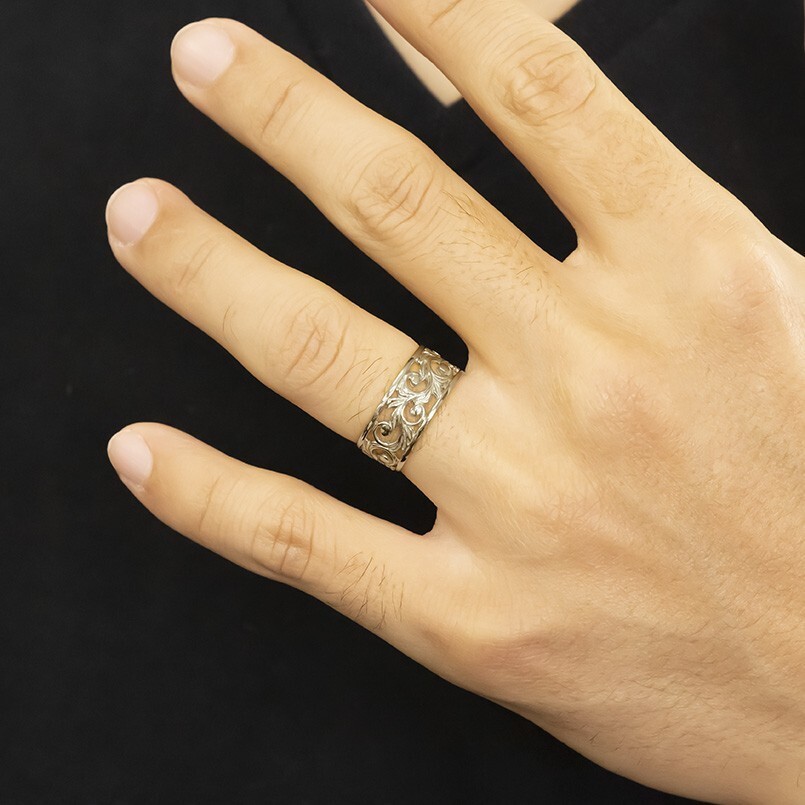 プラチナ リング メンズ pt900 太め ハワイアンジュエリー指輪 透かし 幅広 婚約指輪 安いピンキーリング 男性_画像5