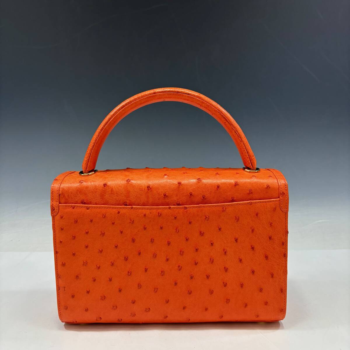 美品【コンテス/COMTESSE本物】ハンドバッグ/オーストリッチ本革/レザー/オレンジ/仕切りあり【B29③M