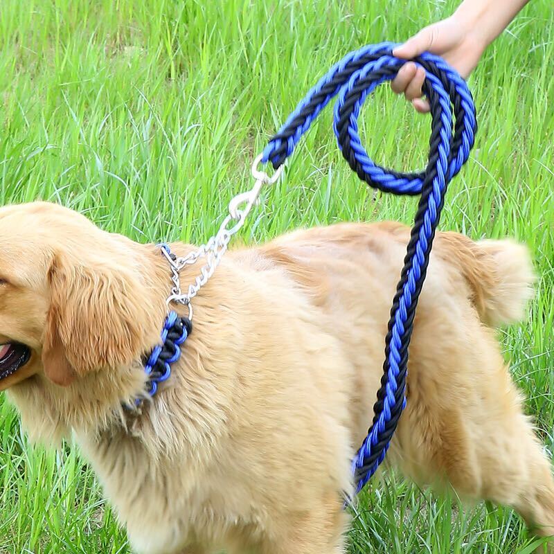 犬　リード　首輪　セット　2點　小型犬　中型犬　大型犬　ハーフチョーク　しつけ　太め　太目　ロープ　ロング　XLサイズ　カラーG
