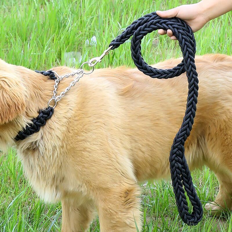 犬　リード　首輪　セット　2點　小型犬　中型犬　大型犬　ハーフチョーク　しつけ　太め　太目　ロープ　ロング　XLサイズ　カラーG