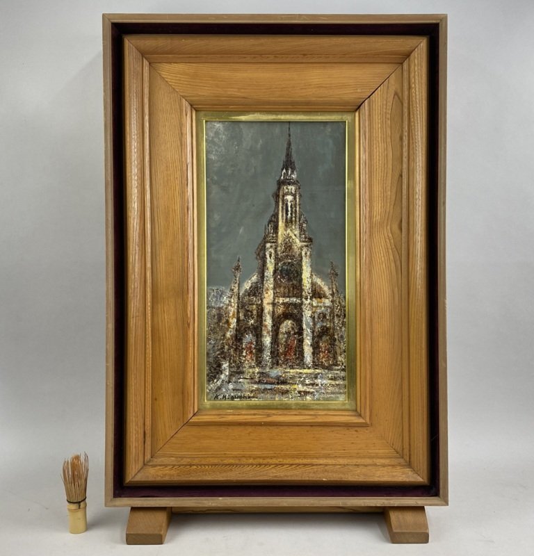 i1359 真作 樋口加六 師 林武 風景画 油彩 建物 額装 独立美術 i1359 真作 樋口加六 師 林武 風景画 油彩 建物 額装 独立美術