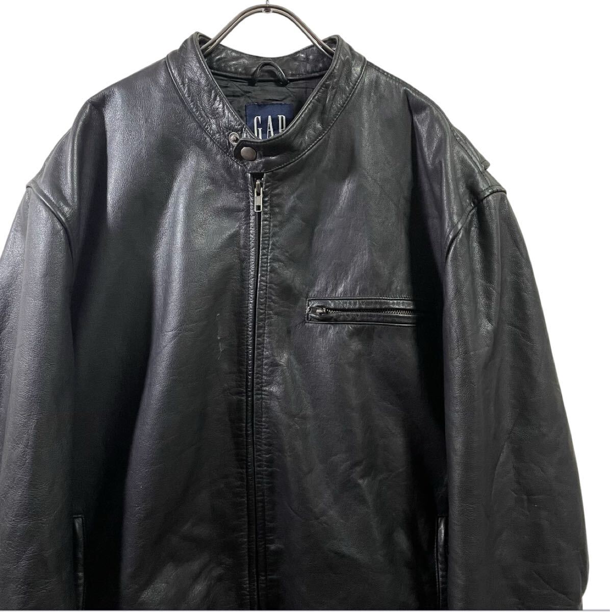 00s GAP レザージャケット シングルライダース ブラック L 古着 00s GAP レザージャケット シングルライダース ブラック L 古着